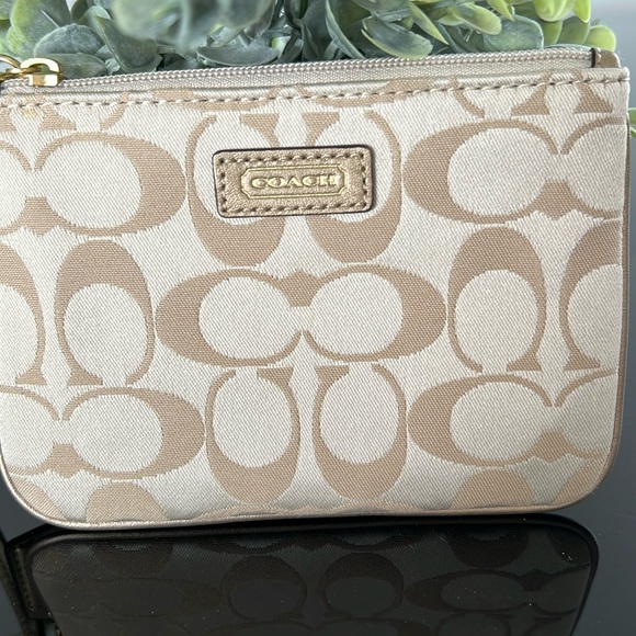 Coach Tan/Gold Signature Wristlet - Picture 3 of 11
